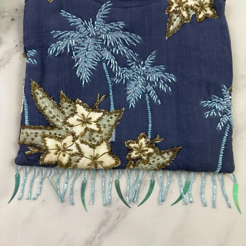 Vintage Y2k Beaded Hawaiian Floral Purse Bag New Blue White Tropical Boho